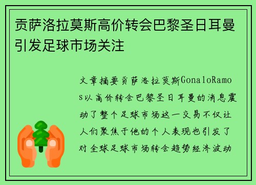 贡萨洛拉莫斯高价转会巴黎圣日耳曼引发足球市场关注 贡萨洛拉莫斯高价转会巴黎圣日耳曼引发足球市场关注